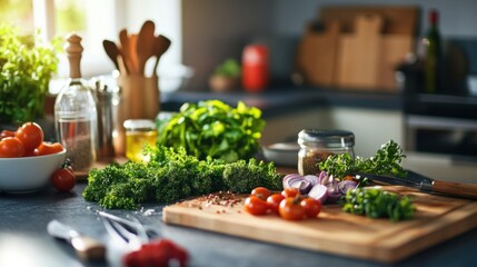 Fresh ingredients on a kitchen countertop