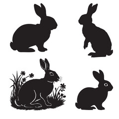 set of vector different type of RABBIT, bunny silhouettes	