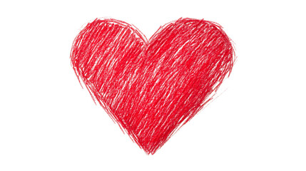 Red heart drawn with colored pencil, love symbol ,cut out transparent