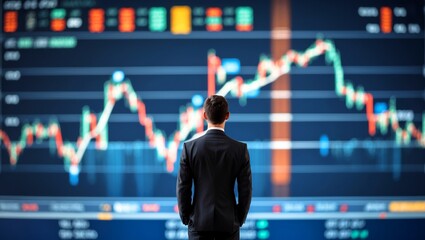 Businessman analyzing digital trading platform for economic growth