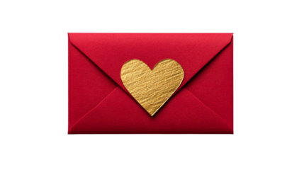Red envelope with gold heart, Valentine greeting, love letter , cut out transparent