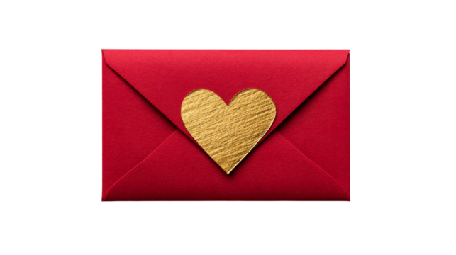 Red envelope with gold heart, Valentine greeting, love letter , cut out transparent - Powered by Adobe