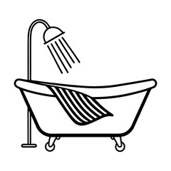 Bathtub with Shower Line Art