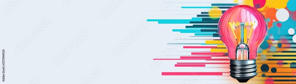 Poster Light bulb illuminating creativity against a colorful abstract background full of vibrant patterns and hues