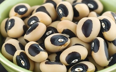 Close-up of Black-Eyed Peas in Bowl, Creamy Beige and Dark Brown Beans