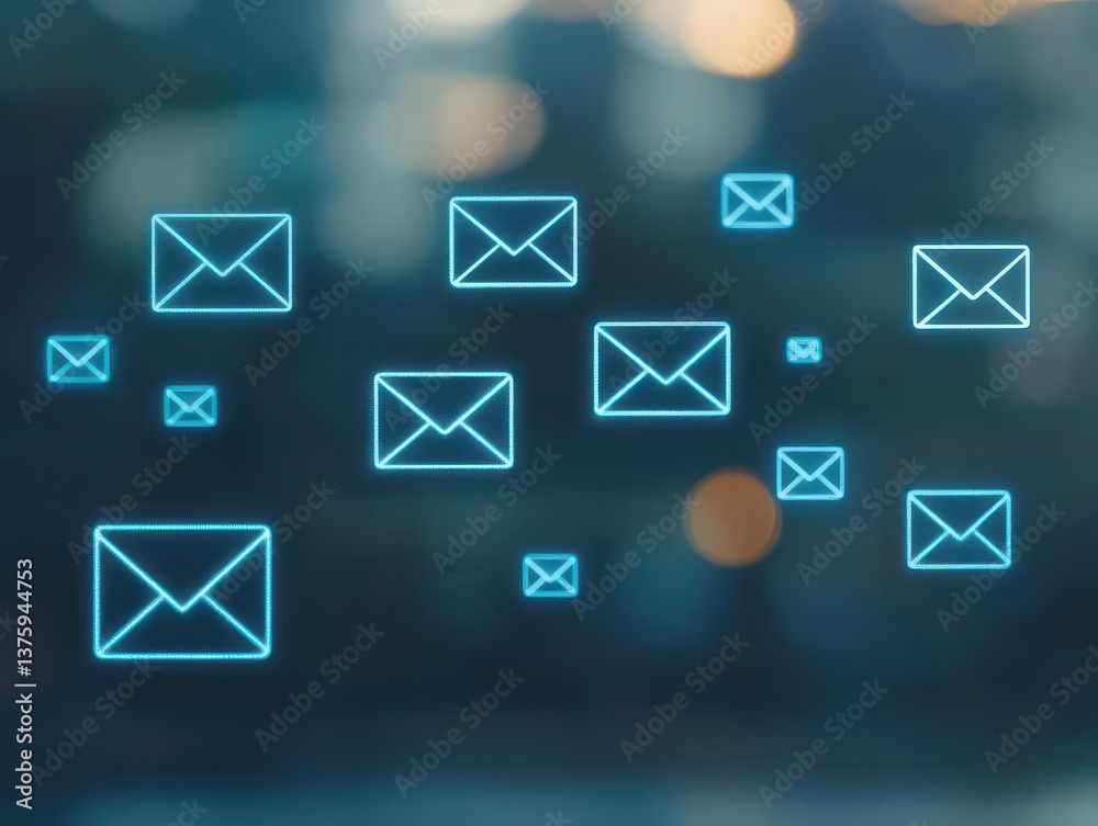 Poster Group of email icons representing digital communication and connectivity in a modern technological context