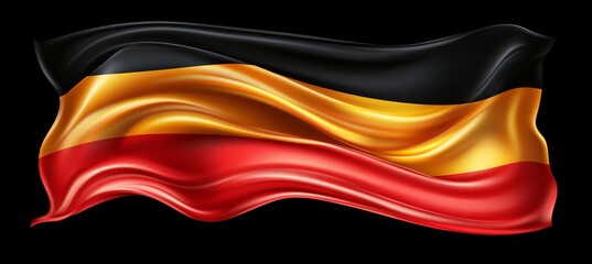 Obraz premium Realistic Waving Flag of Germany with Smooth Satin Texture Isolated on a Black Background