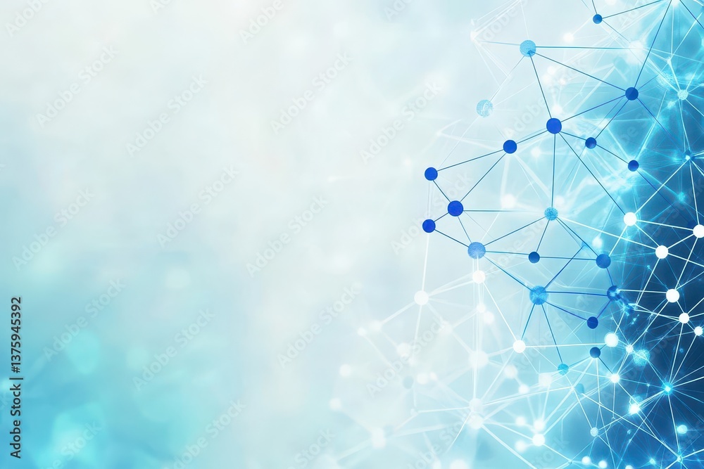 Aufkleber Blue and white background featuring a network of connected dots representing digital connectivity and technological integration