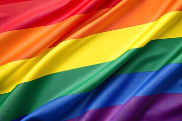 A vibrant rainbow flag, a symbol of pride and LGBTQ+ unity, flowing gracefully with rich, saturated colors and soft folds.
