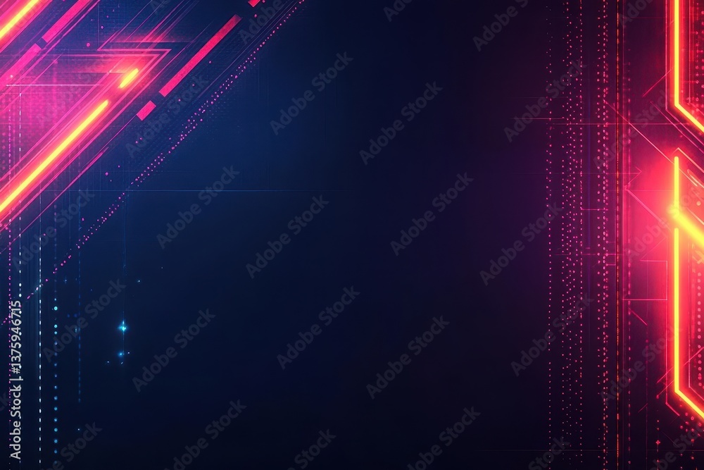 Poster circuit board design set against a bold red and blue background highlighting modern technology and i