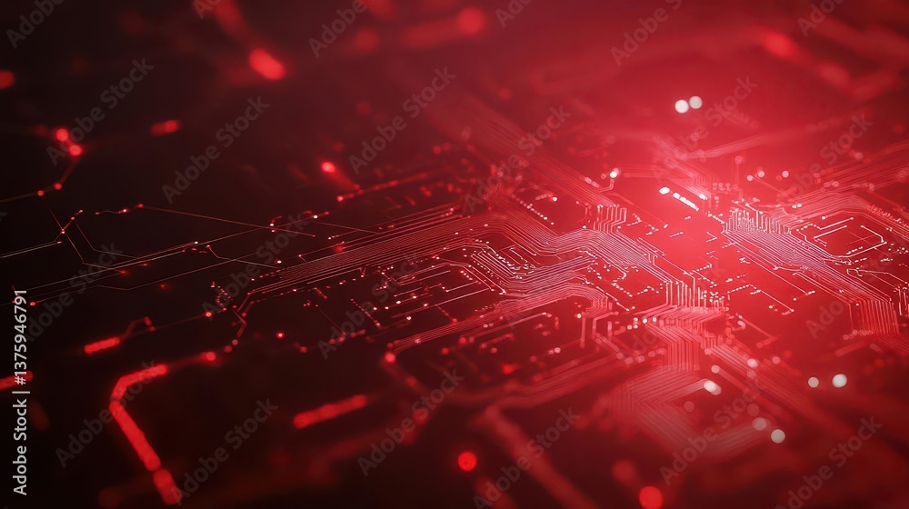Aufkleber Close-up of a circuit board illuminated by red lights showcasing modern technology and innovative electronic design