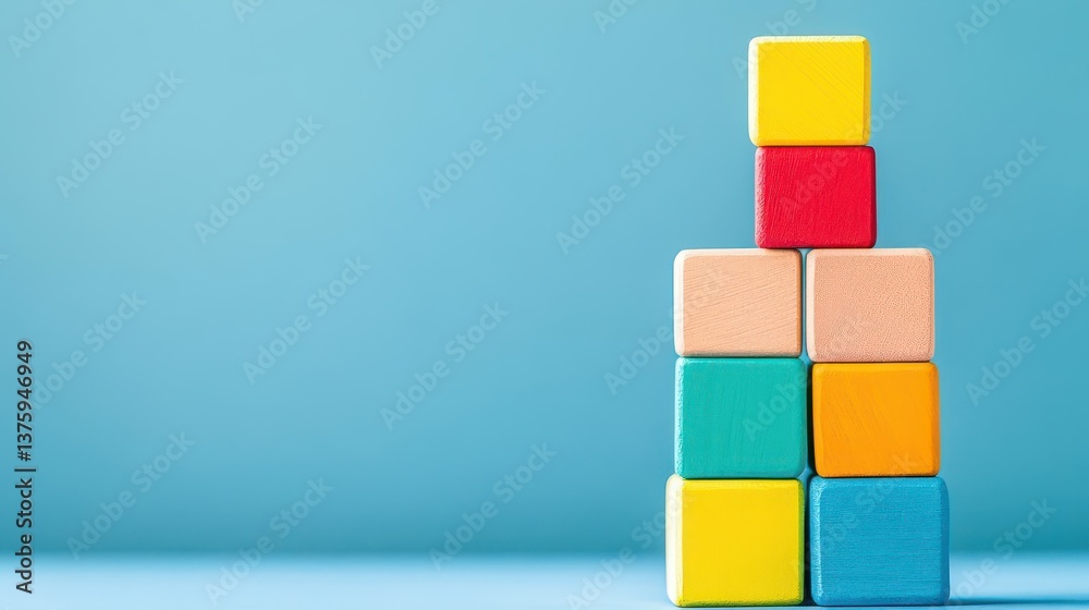 Aufkleber Stack of colorful wooden blocks forming a tower representing creativity and playfulness in a child's environment