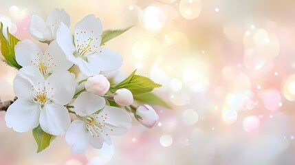 Delicate White Flower Blossoms on Branch with Soft Bokeh Background