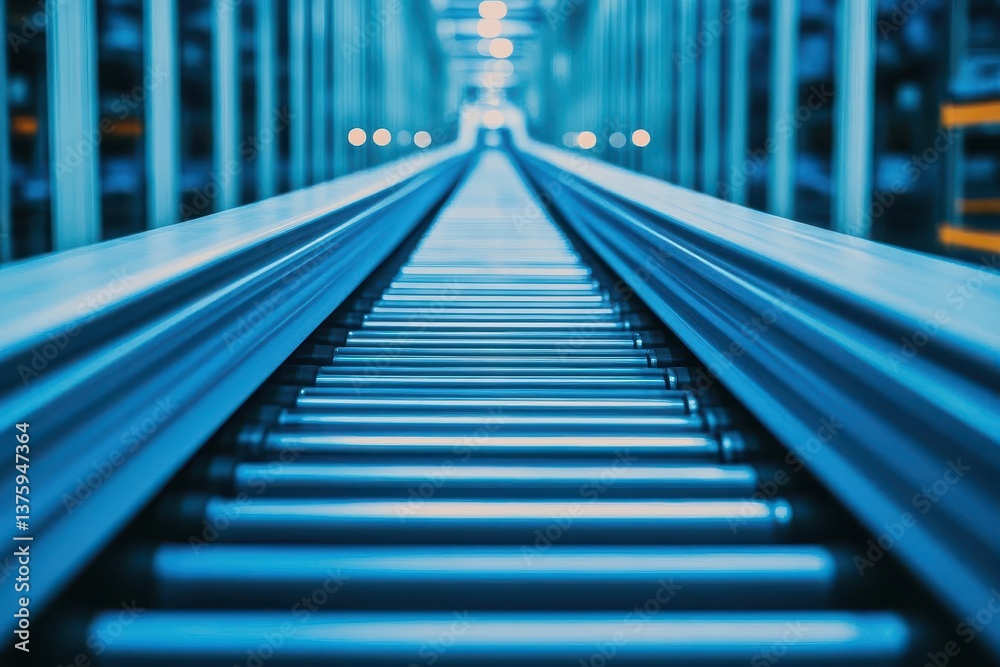 Fototapete Automated conveyor system in a factory efficiently transporting products along the production line for manufacturing