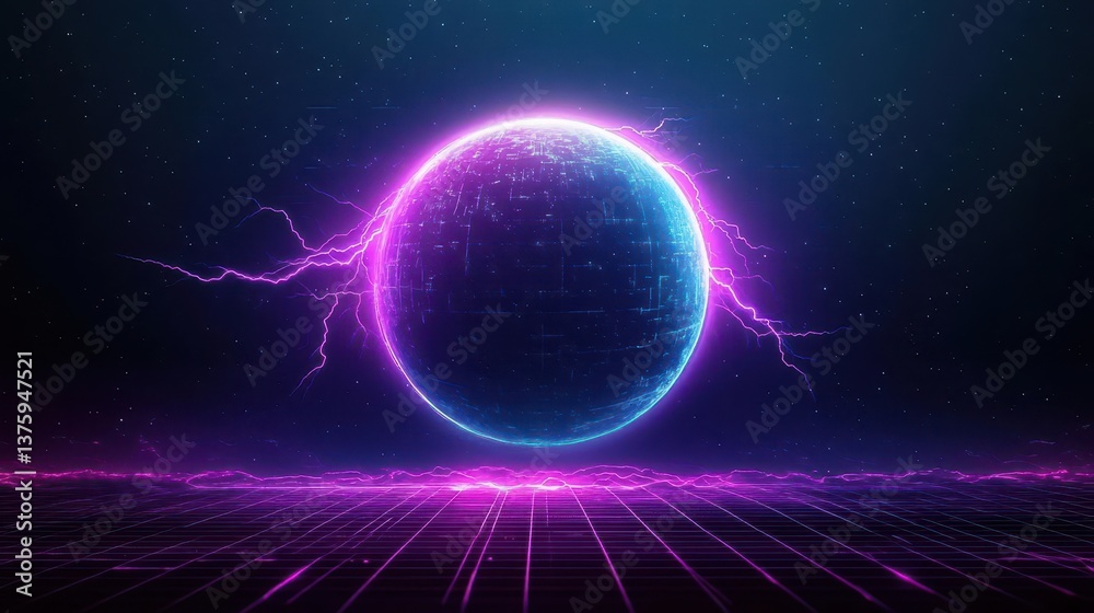 Poster Electrifying sphere with a lightning effect representing power and energy, perfect for abstract and futuristic visuals