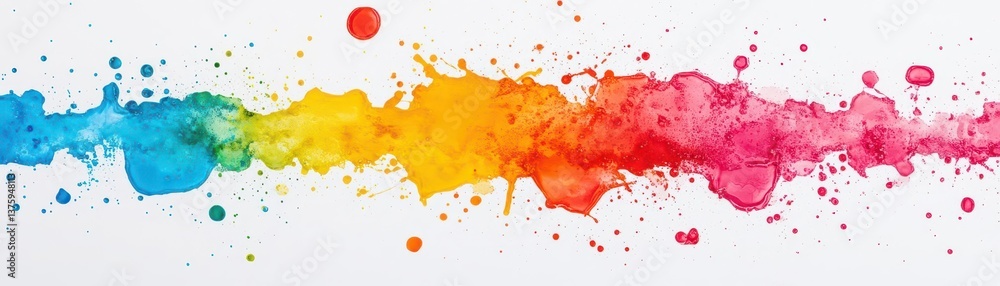 Aufkleber Rainbow colored paint spilled on a white background creating a bright and playful artistic display of color