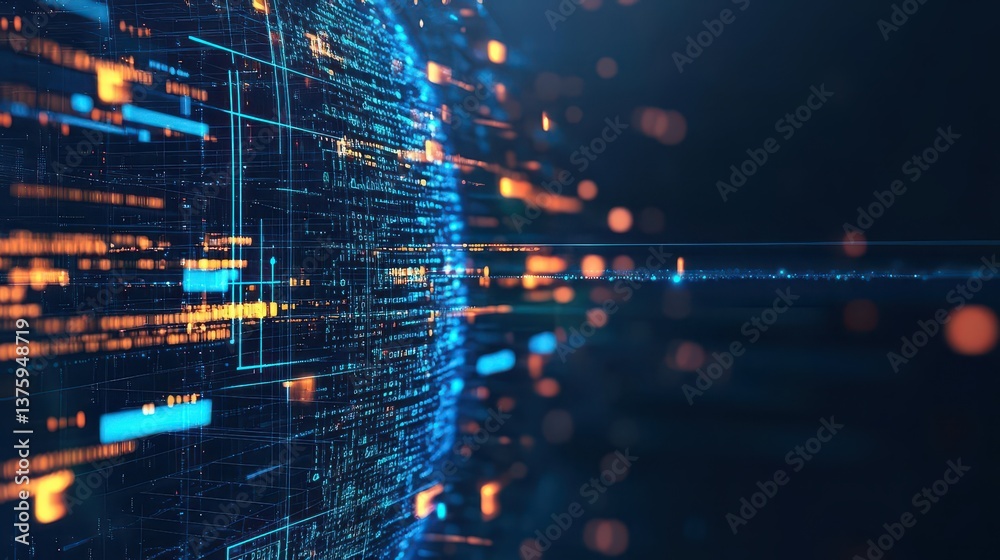 Poster A digital world showcasing a grid of data in the background symbolizing modern technology and information flow