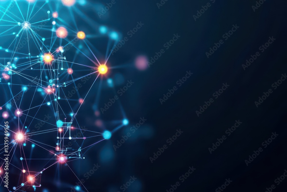 Poster Detailed network of interconnected lines and nodes representing data connections and modern communication technology