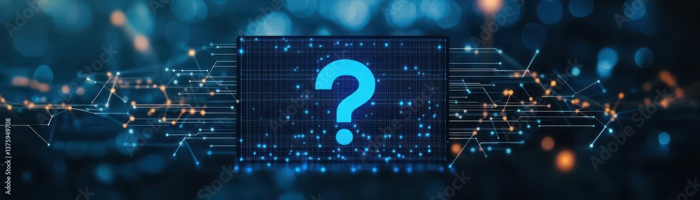 Poster Digital screen displaying a question mark symbolizing inquiry and curiosity in a modern technological environment