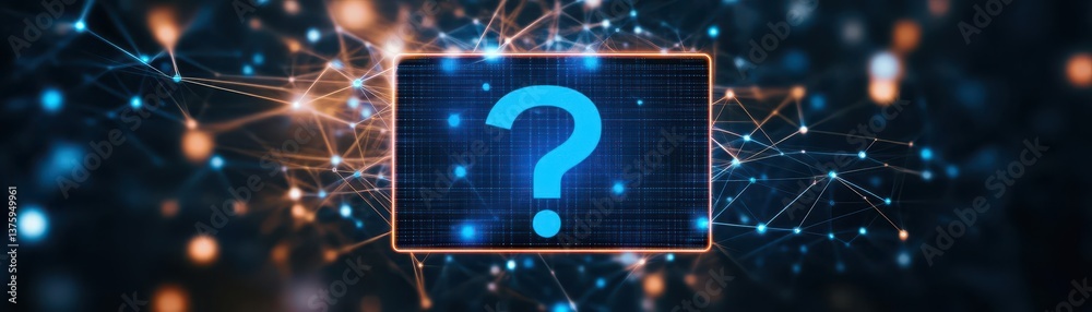 Poster Question sign on a dark background symbolizing inquiry and exploration in a modern digital context and technology