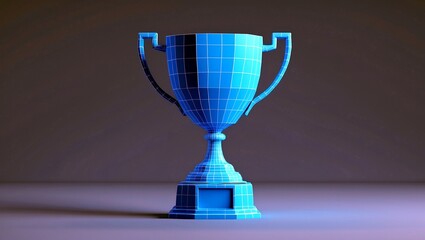 Digital blue trophy cup in low poly design