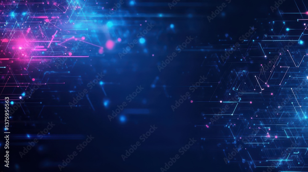 Poster Deep dark blue background enhanced with dynamic pink and blue lines creating a modern and futuristic visual effect