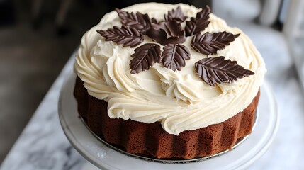 Delicious Autumn Bundt Cake with Chocolate Leaves