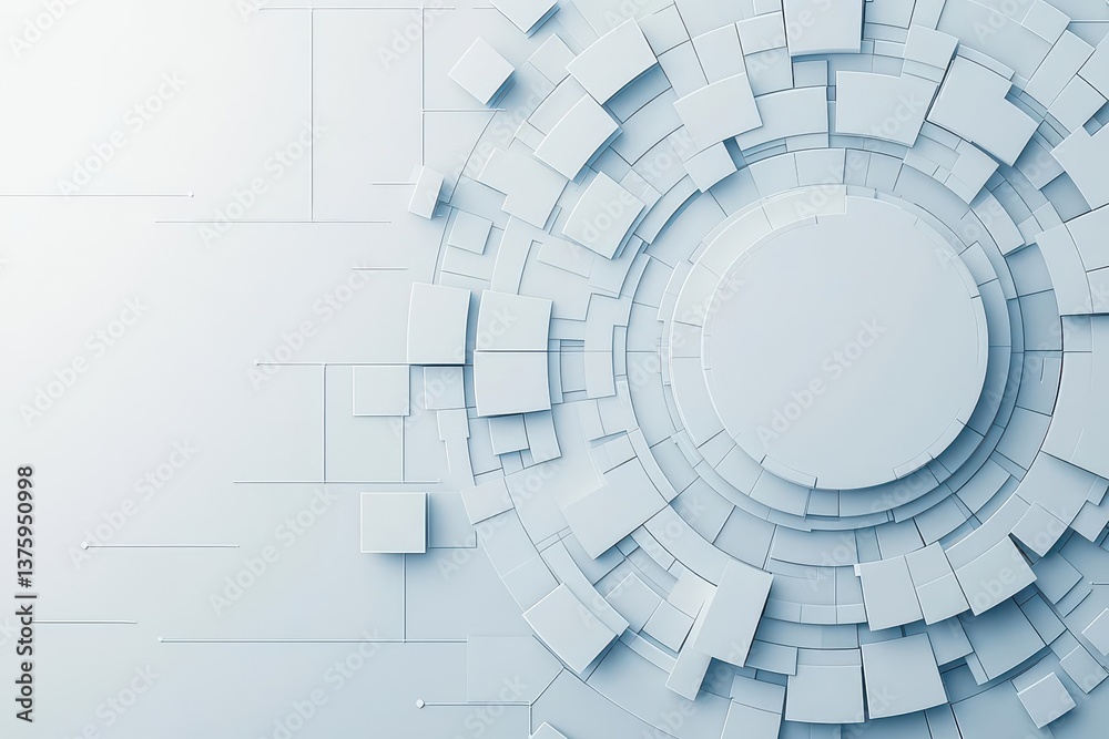 Poster Unique circular shape formed by an arrangement of white squares on a solid background for visual impact and design
