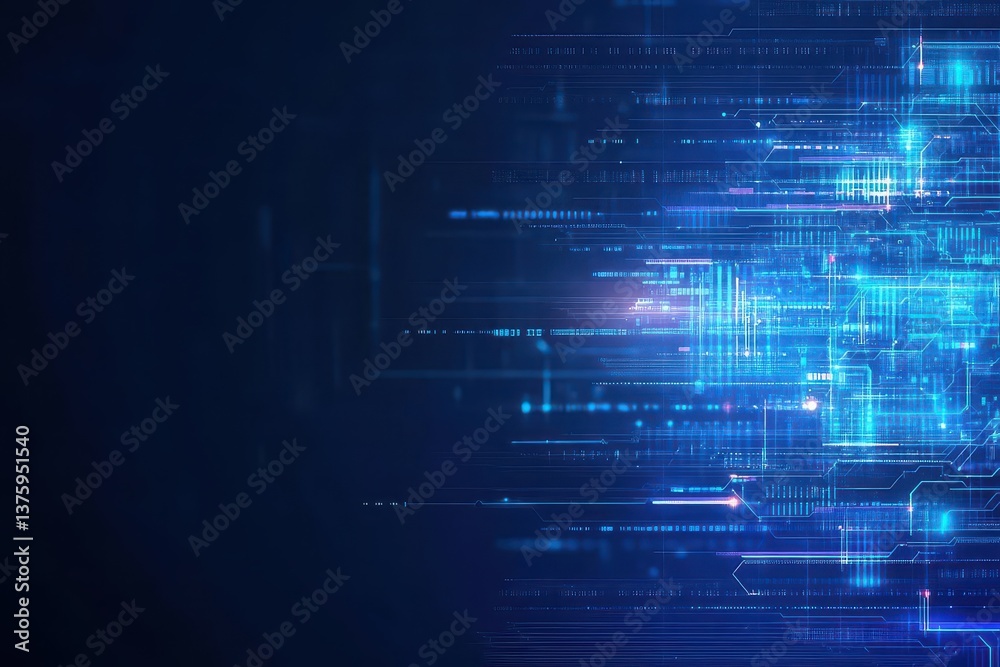 Poster Detailed circuit board with blue and black background creating a high-tech visual representation of modern technology
