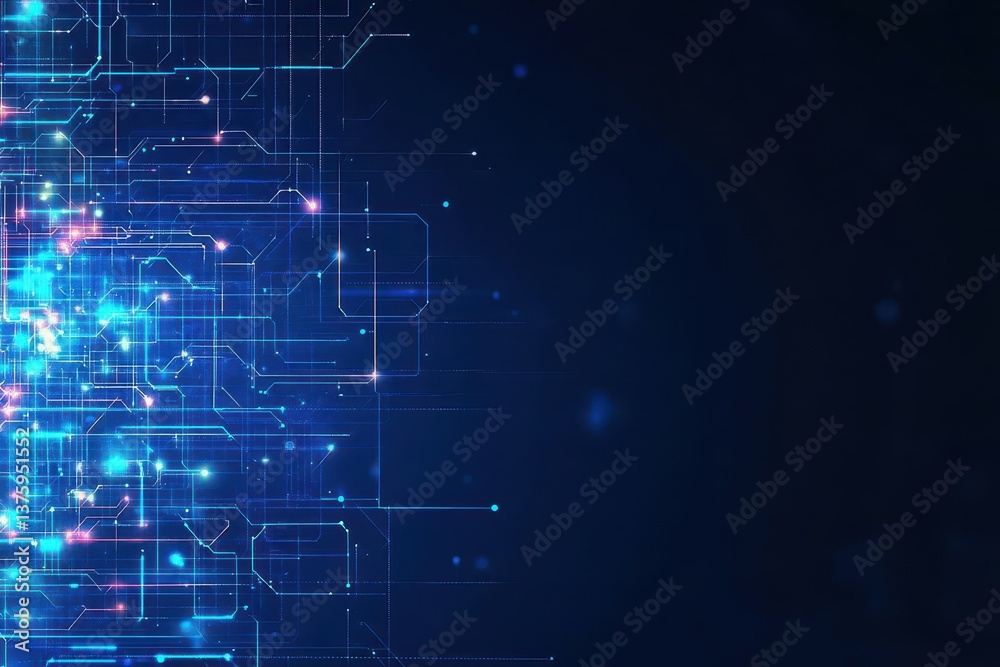 Poster Bright blue background featuring an intricate circuit design symbolizing modern technology and digital innovation