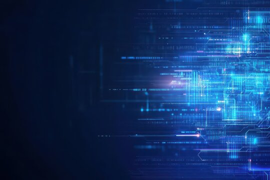 Detailed circuit board with blue and black background creating a high-tech visual representation of modern technology