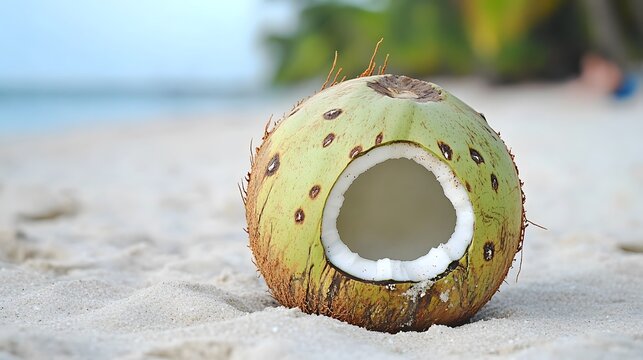 Tropical Beach Coconut Half Shell on Sand