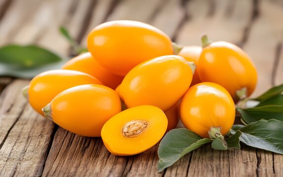 Vibrant Yellow Lulo Fruits on Rustic Wood