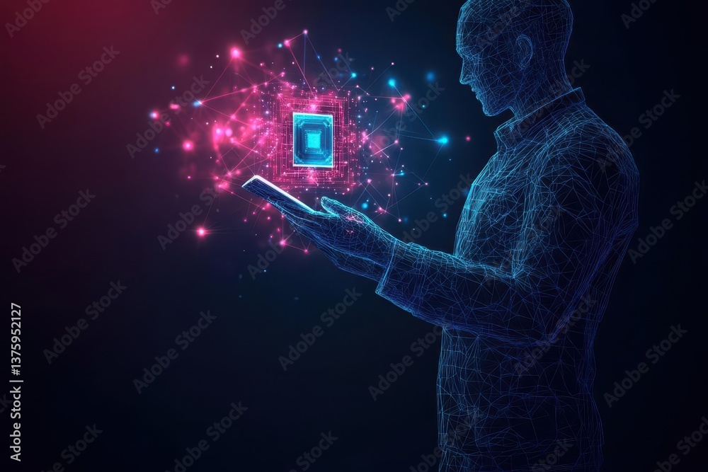 Aufkleber professional man holding a tablet device with focused expression in a modern office environment for 