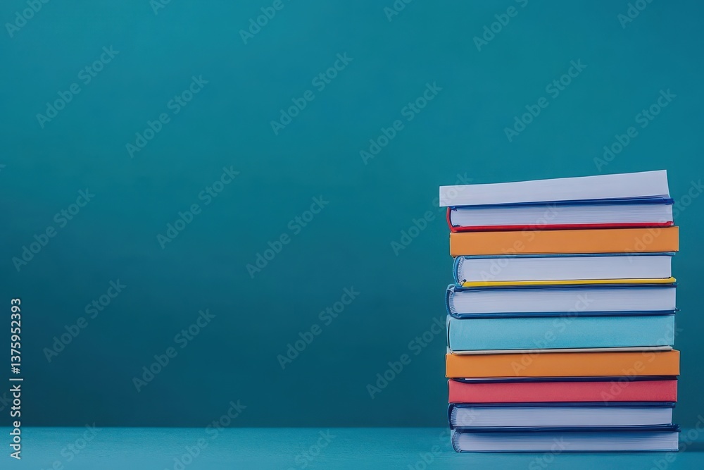 Aufkleber Neatly stacked collection of books on a wooden surface portraying knowledge, learning, and the love of reading