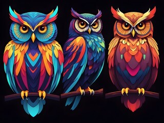 Cute owl couple vector illustration on a branch