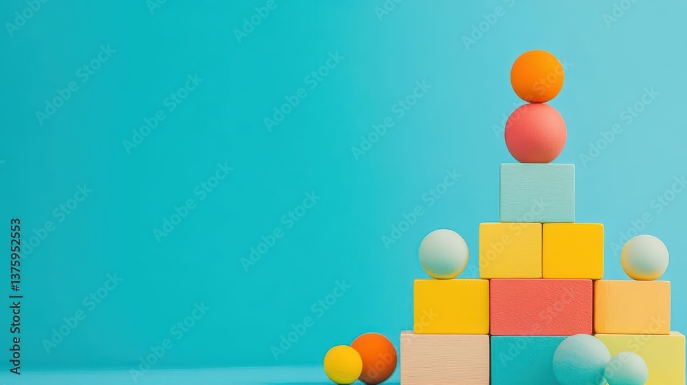 Aufkleber A colorful stack of wooden blocks surrounded by easter eggs creating a festive and joyful atmosphere for children