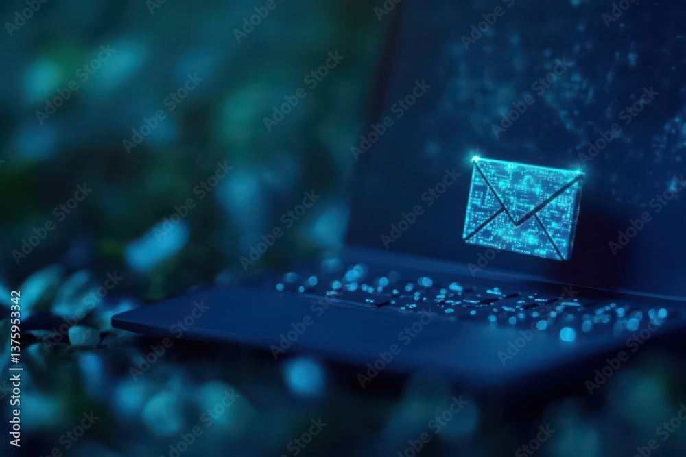 Poster Laptop displaying a glowing email envelope signifying digital communication and connectivity in the modern world