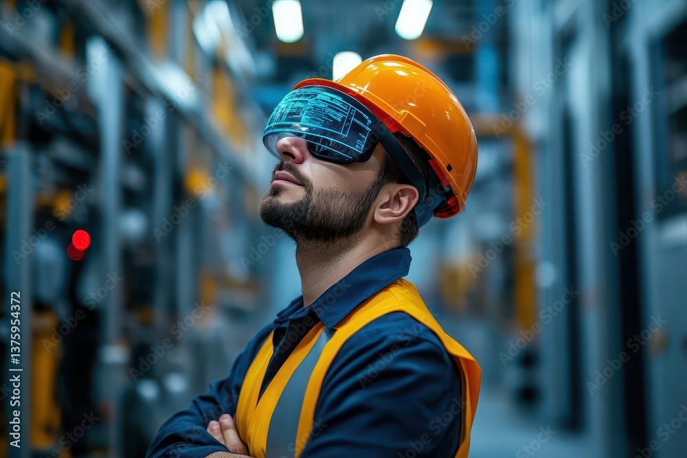 Poster man in a hard hat and safety glasses on construction site demonstrating safety protocols in professi