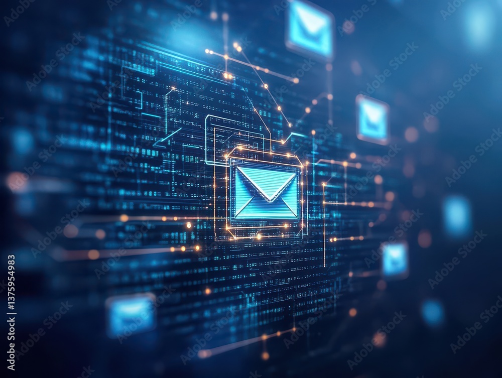 Aufkleber Mail icon set against a dynamic digital background illustrating modern communication in an online environment