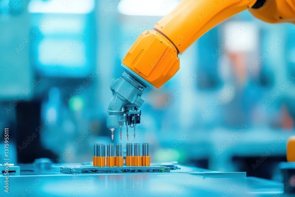 Poster Robotic arm skillfully manipulating a test tube in a laboratory setting showcasing advanced automation technology