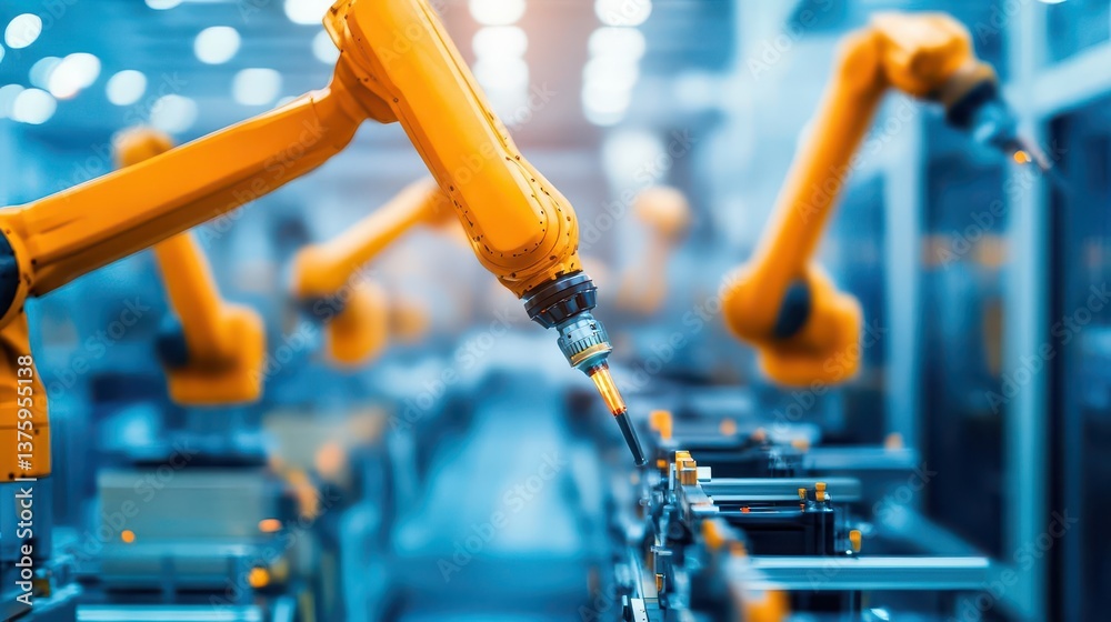 Fototapete industrial robotic arm performing tasks in a factory setting enhancing production and streamlining m