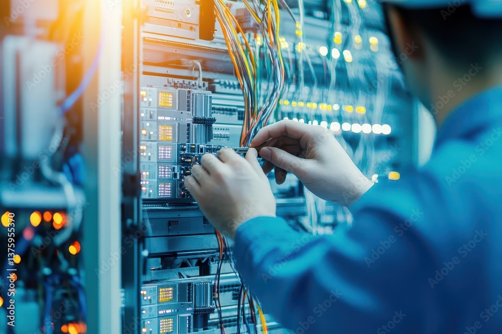 Aufkleber Technician working on a server in a data center environment representing it infrastructure and technology management