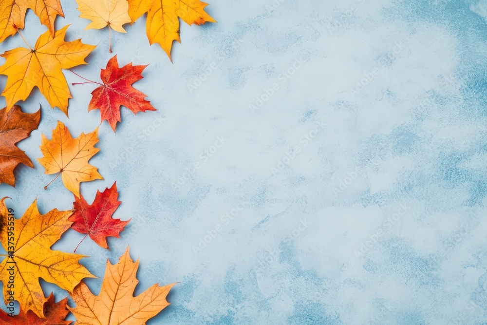 Aufkleber a beautiful display of autumn leaves in rich colors set against a soft blue background creating a se