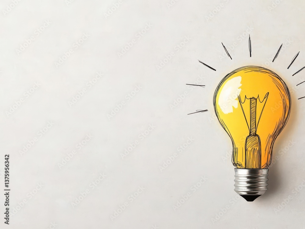 Poster Simple yet elegant light bulb illuminating with warm glow in a minimalistic style against a white background