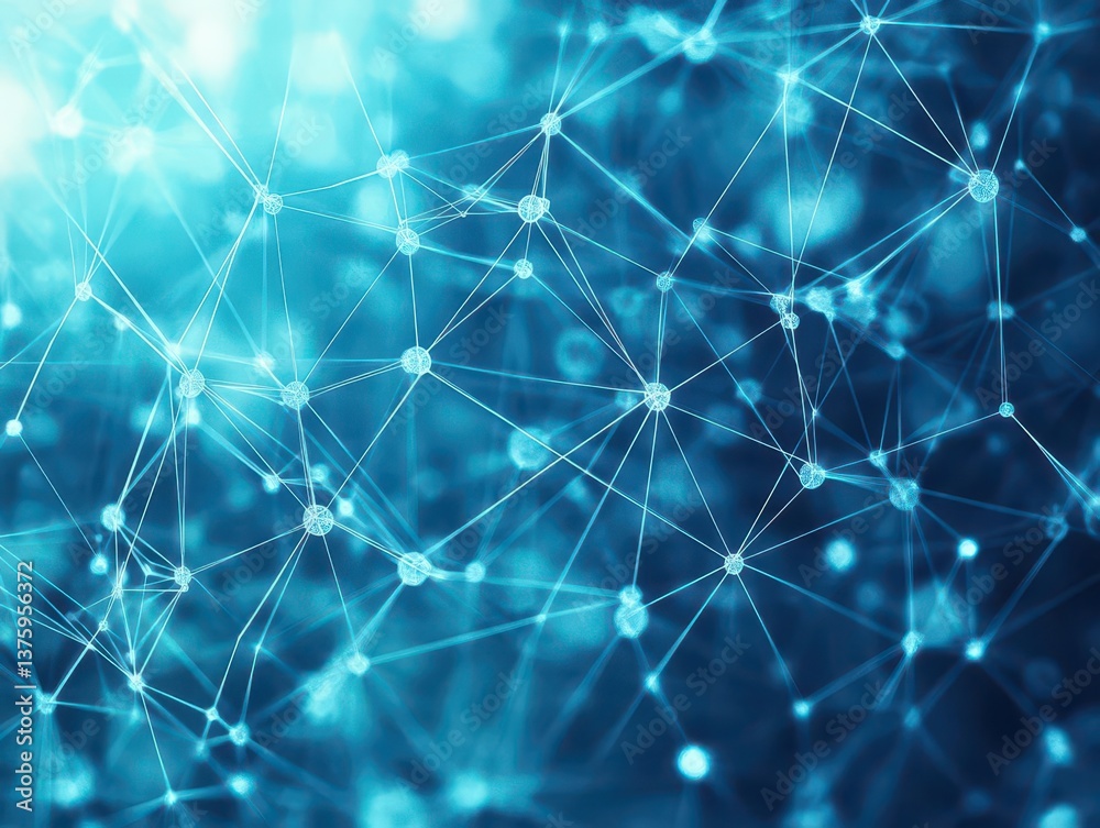 Poster Abstract blue background showcasing a network of connected lines and nodes representing digital communication