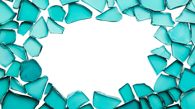 Turquoise glass shards, mosaic background, abstract shapes, cut out transparent