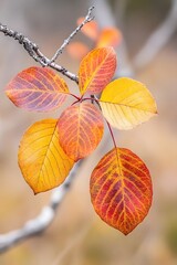 Obraz premium Vibrant Autumn Leaves Branch Closeup Photography
