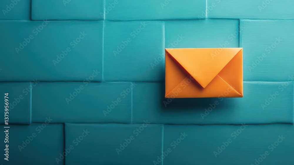 Poster vibrant orange envelope placed against a bright blue background creating a striking color contrast i