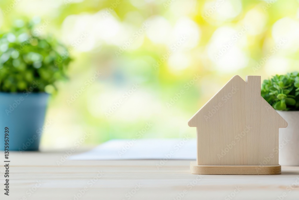 Poster a detailed model of a house beautifully placed on a table surrounded by natural light and a warm atm